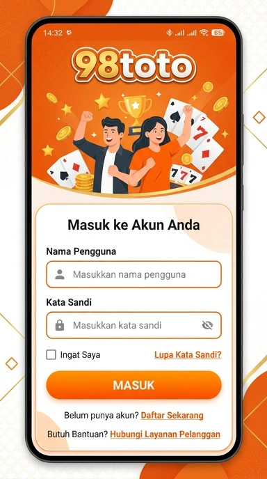 Tampilan halaman login 98toto