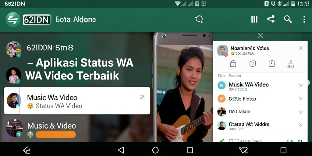 Antarmuka aplikasi 62IDN untuk pengunduhan status WA video.