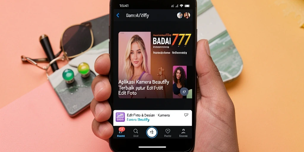 Antarmuka pengguna BADAI777 dengan berbagai fitur Kamera Beautify.