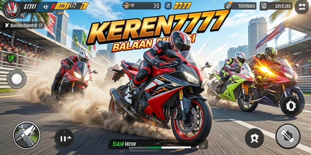 Tampilan antarmuka KEREN777 saat balapan motor penuh aksi.