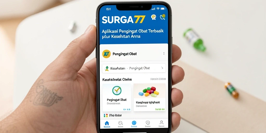 Antarmuka pengguna SURGA77 yang sederhana dan fungsional untuk pengingat obat.